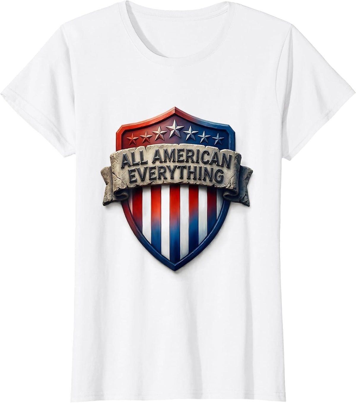 All American Everything Red White and Blue Design T-Shirt - White