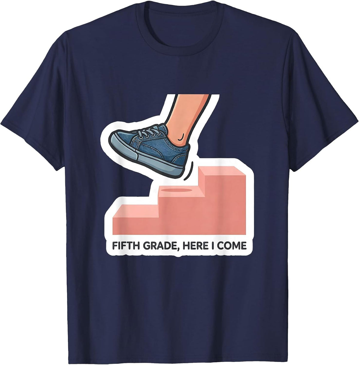 Fifth Grade Here I Come Cute Back To School Girls Sticker T-Shirt - Navy Blue
