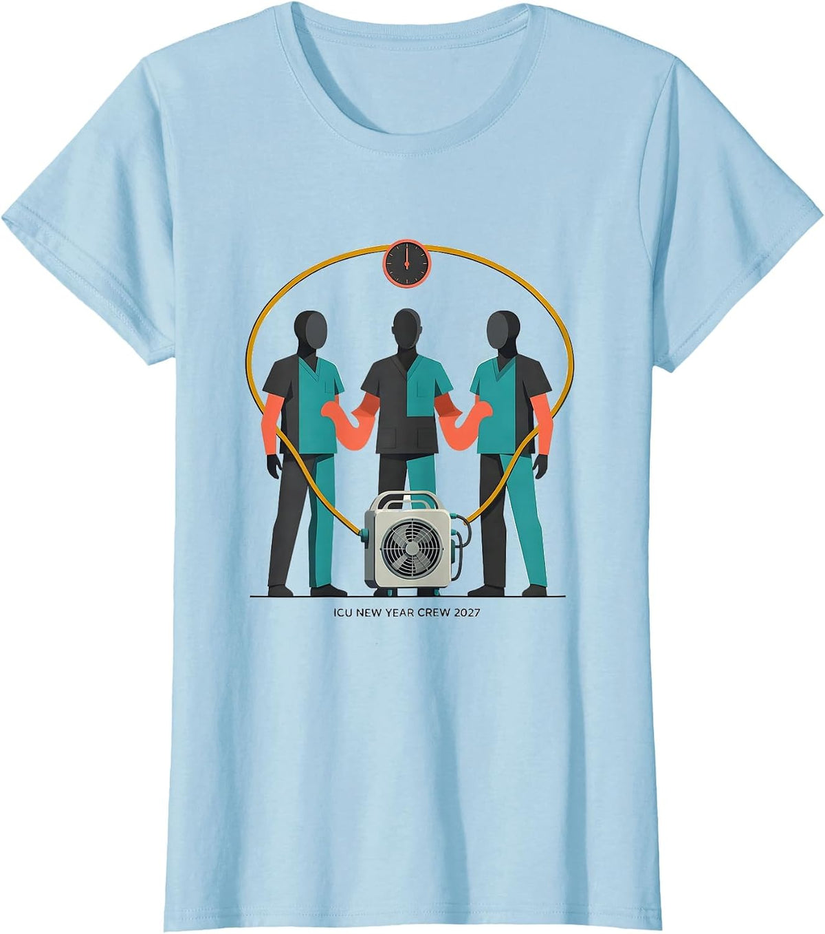 ICU New Year Crew 2027 Midcentury Modern Nurse Crew Party T-Shirt - Baby Blue