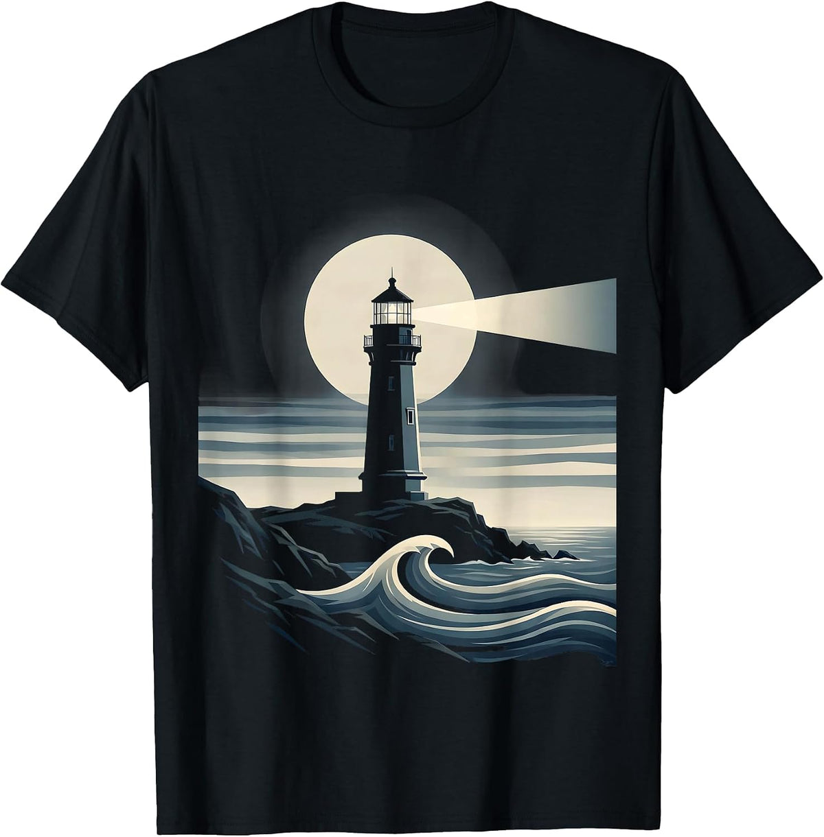 Men's Lighthouse Beam Through Fog Sailor Graphic T-Shirt - Black