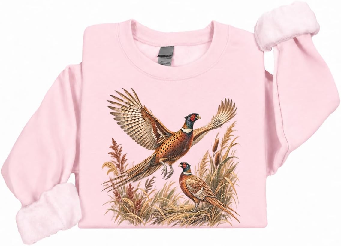 Pheasant Graphic Crewneck Sweatshirt - Light Pink