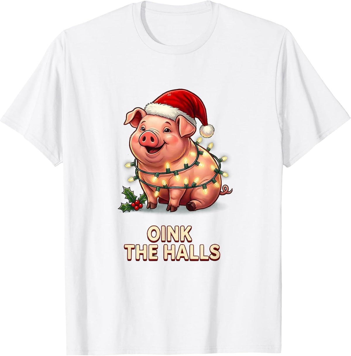 Men's Oink The Halls Funny Pig Christmas Lights Costume Humor T-Shirt - White