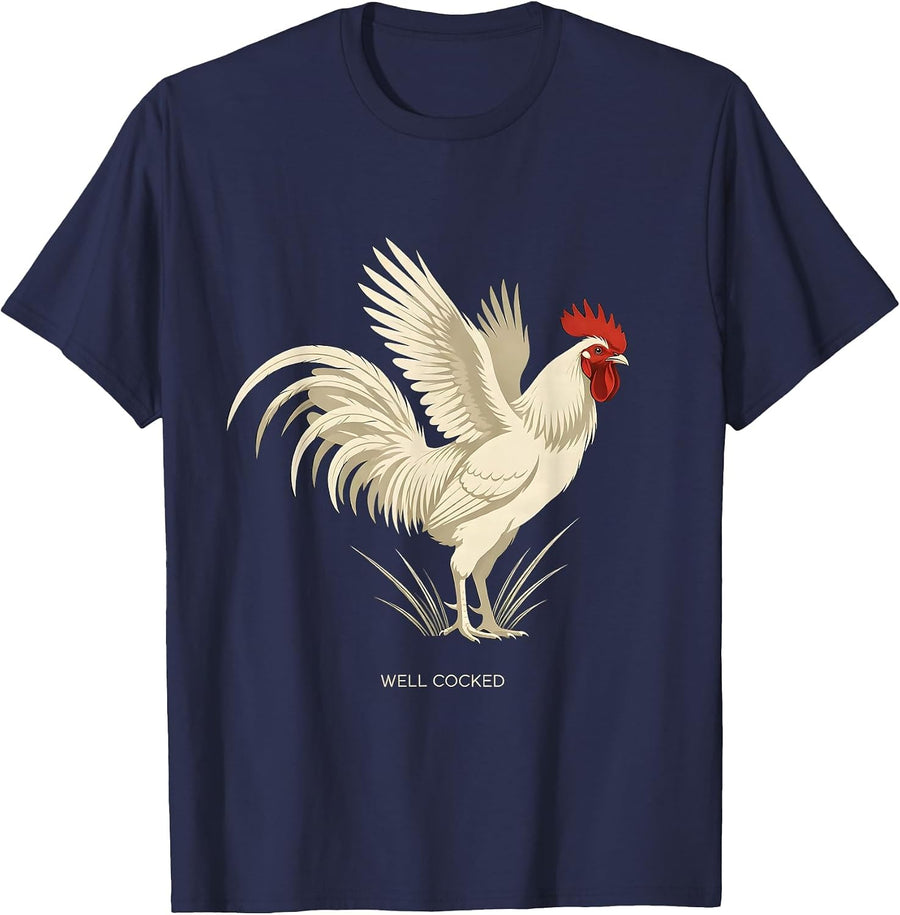 Well Cocked Minimalist Pheasant Hunting Humor Upland Bird T-Shirt - Navy Blue
