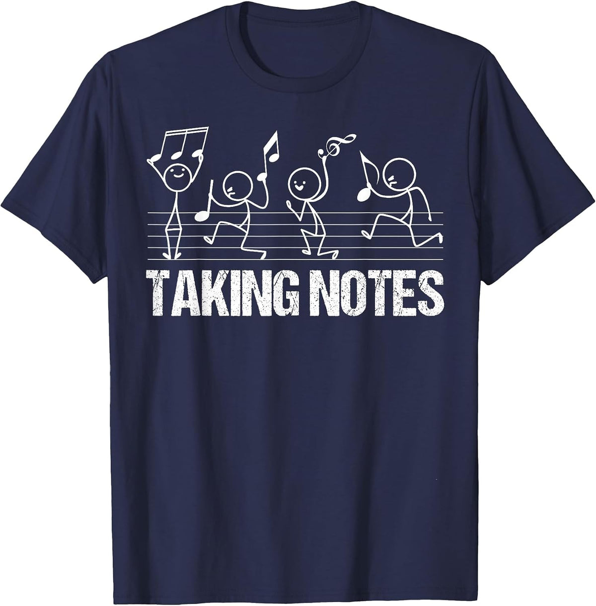 Retro Vintage Musical Taking Notes Teachers Funny Music Love T-Shirt - Navy Blue
