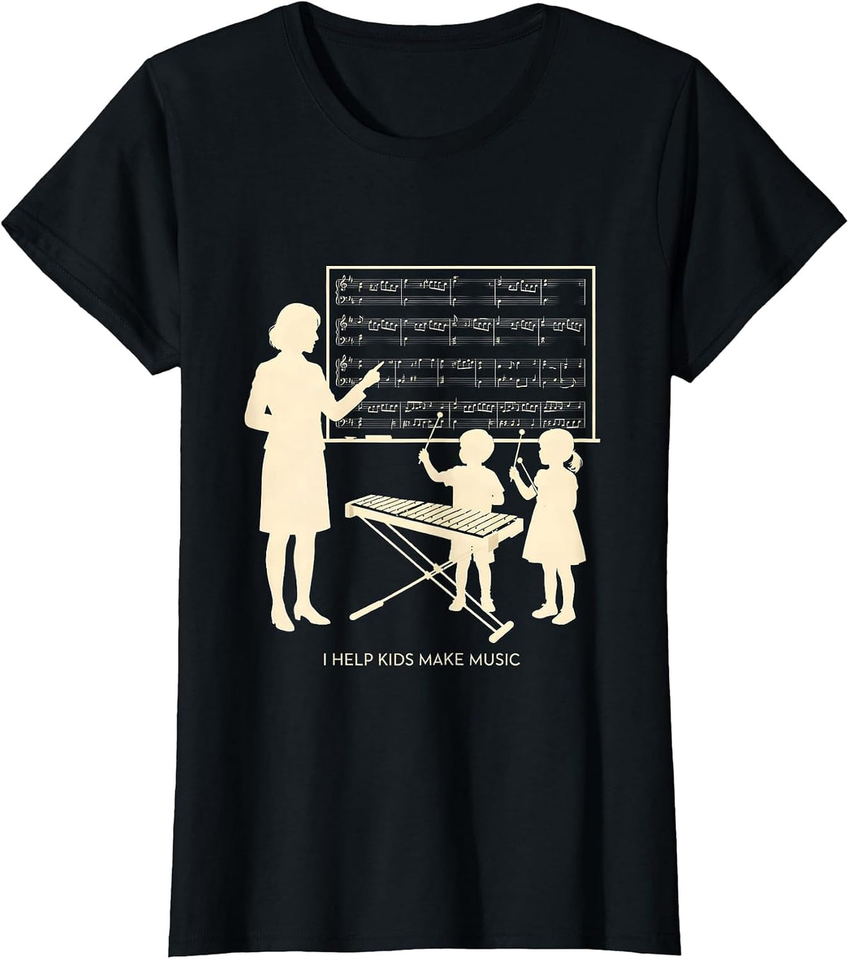 I Help Kids Make Music Cheerful Music Teacher Back To School T-Shirt - Black