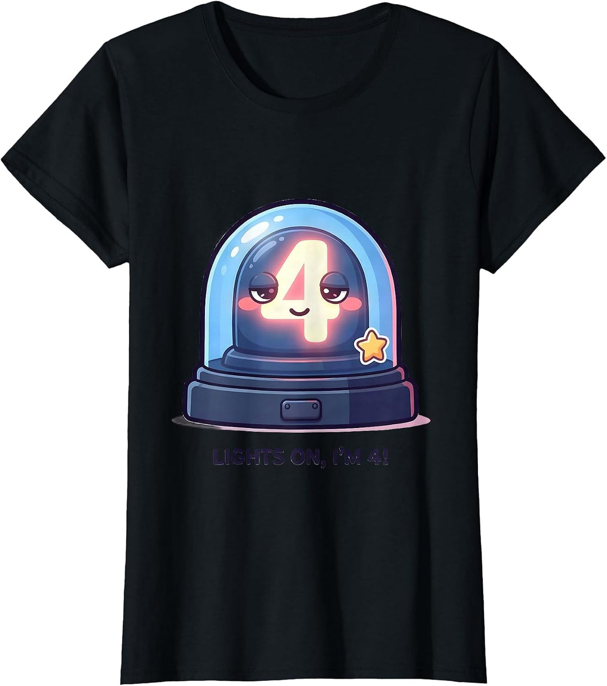 Lights On, I'm 4! Cute Kawaii Police Officer Kids Costume T-Shirt - Black