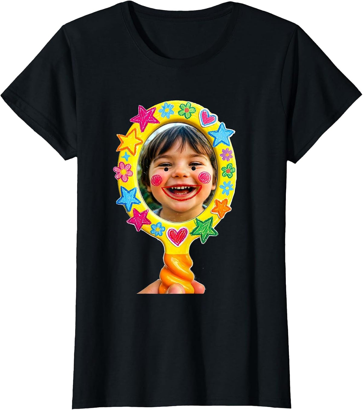Women's Preschool Teacher Hand Mirror Child Smile Graphic T-Shirt - Black