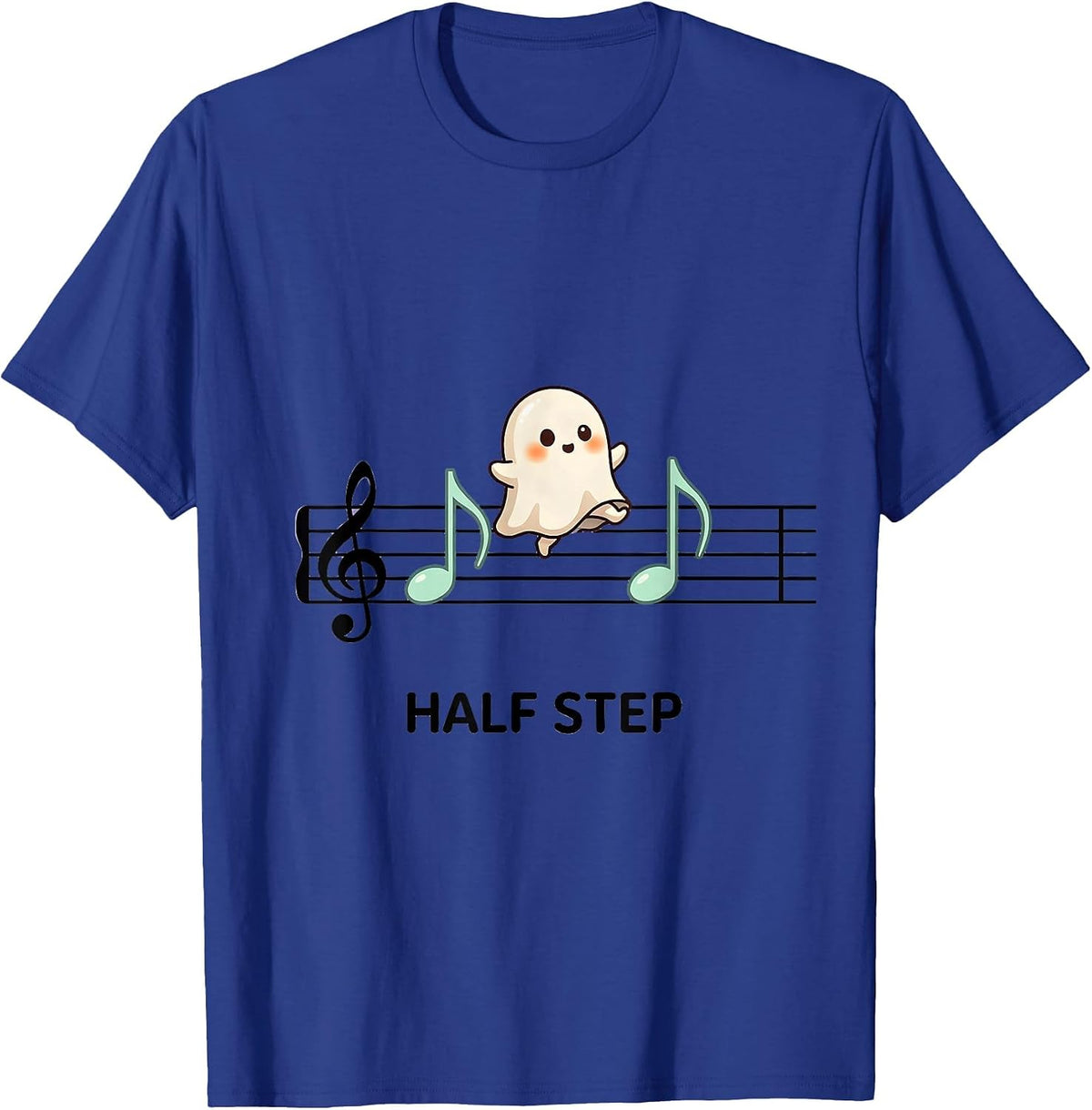 Half Step Cute Kawaii Ghost Music Teacher Halloween Humor T-Shirt - Royal Blue