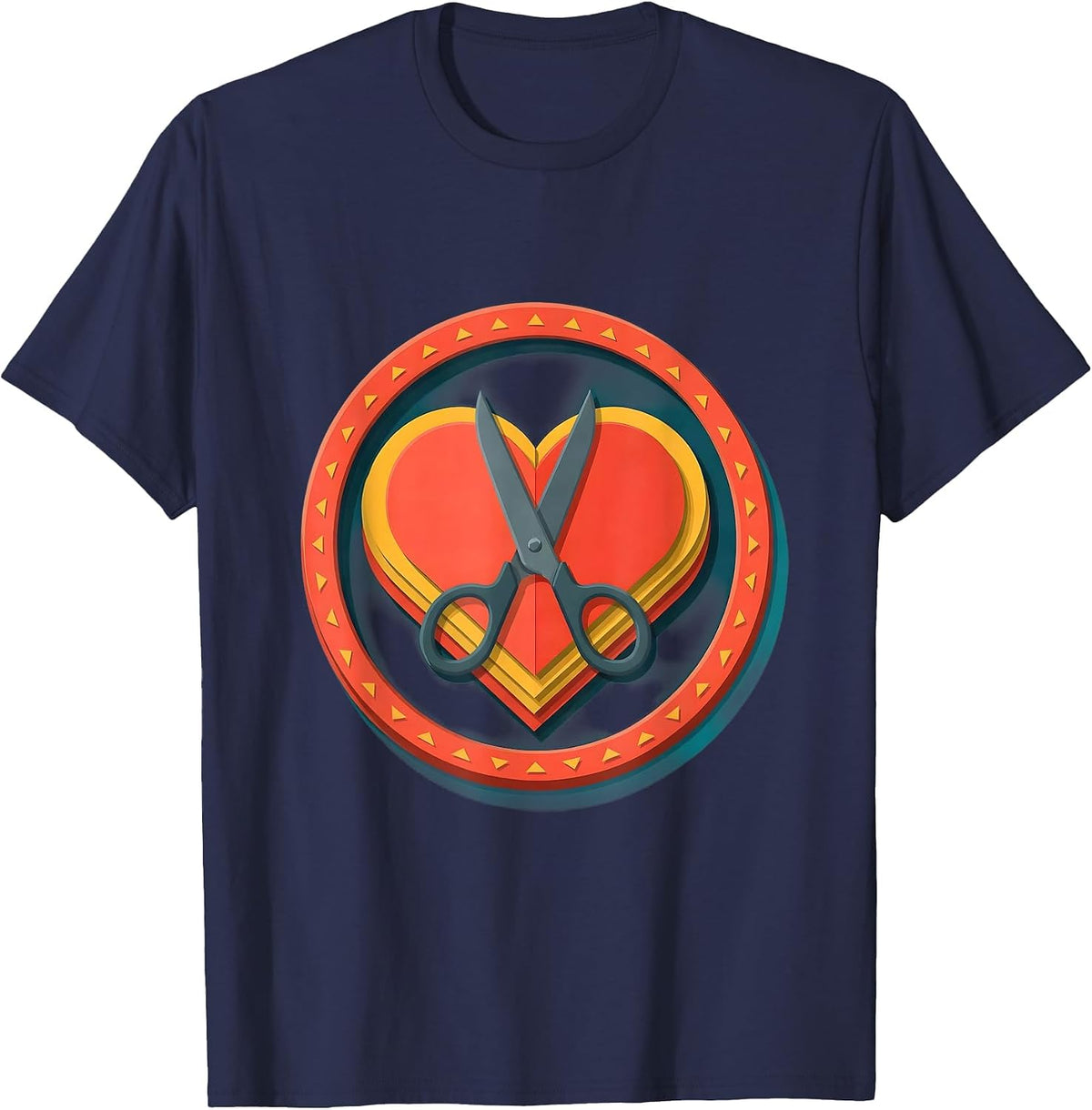 Men's Preschool Teacher Scissors Cutting Paper Heart T-Shirt - Navy Blue
