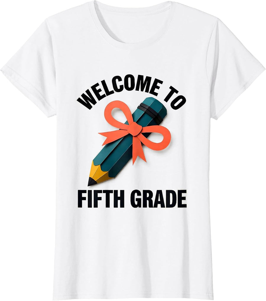 Women's Welcome To Fifth Grade Cute Back To School Coquette Bow T-Shirt - White