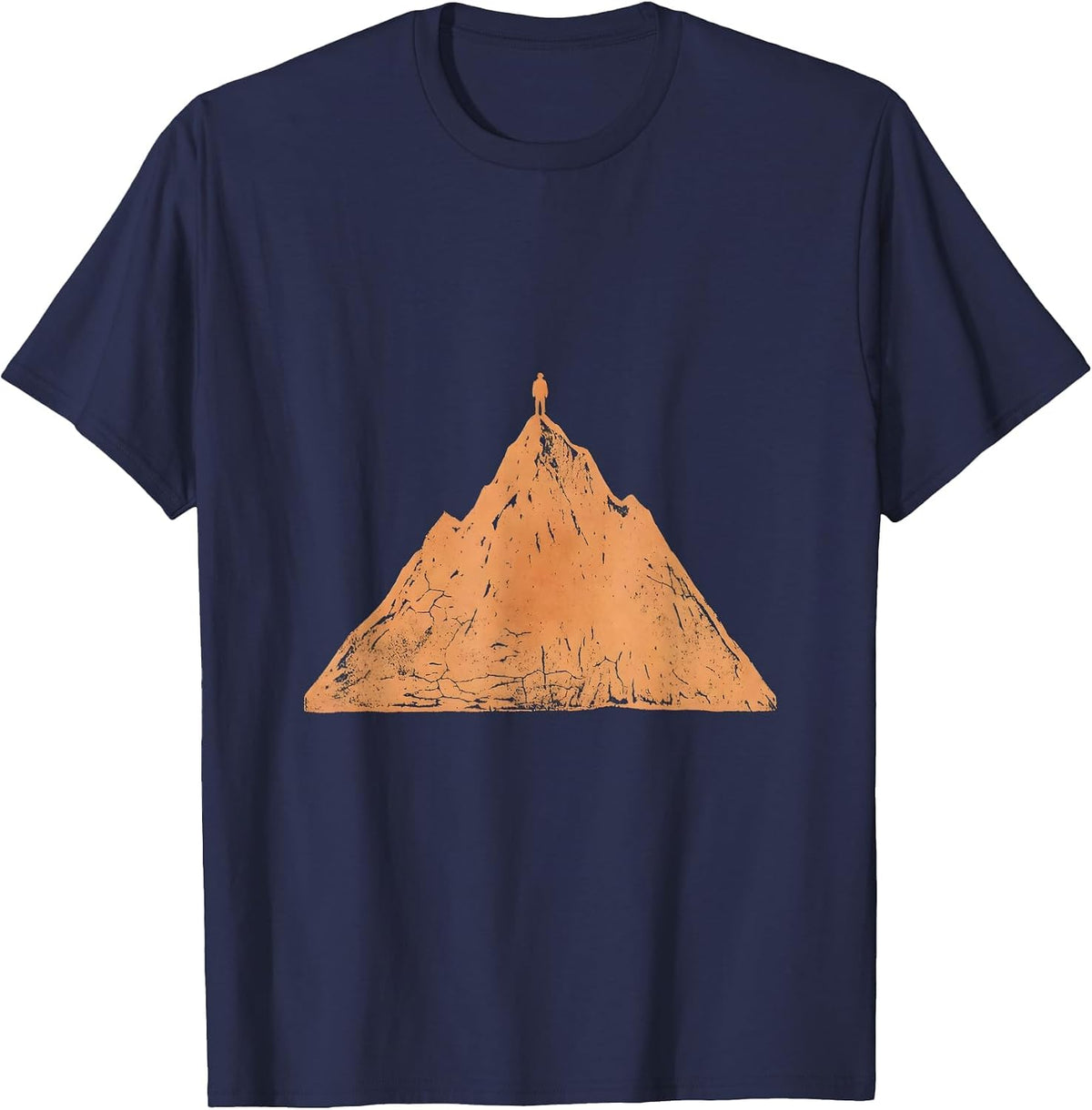 Lone Hiker Silhouette Ridge at Dusk Outdoor Design T-Shirt - Navy Blue