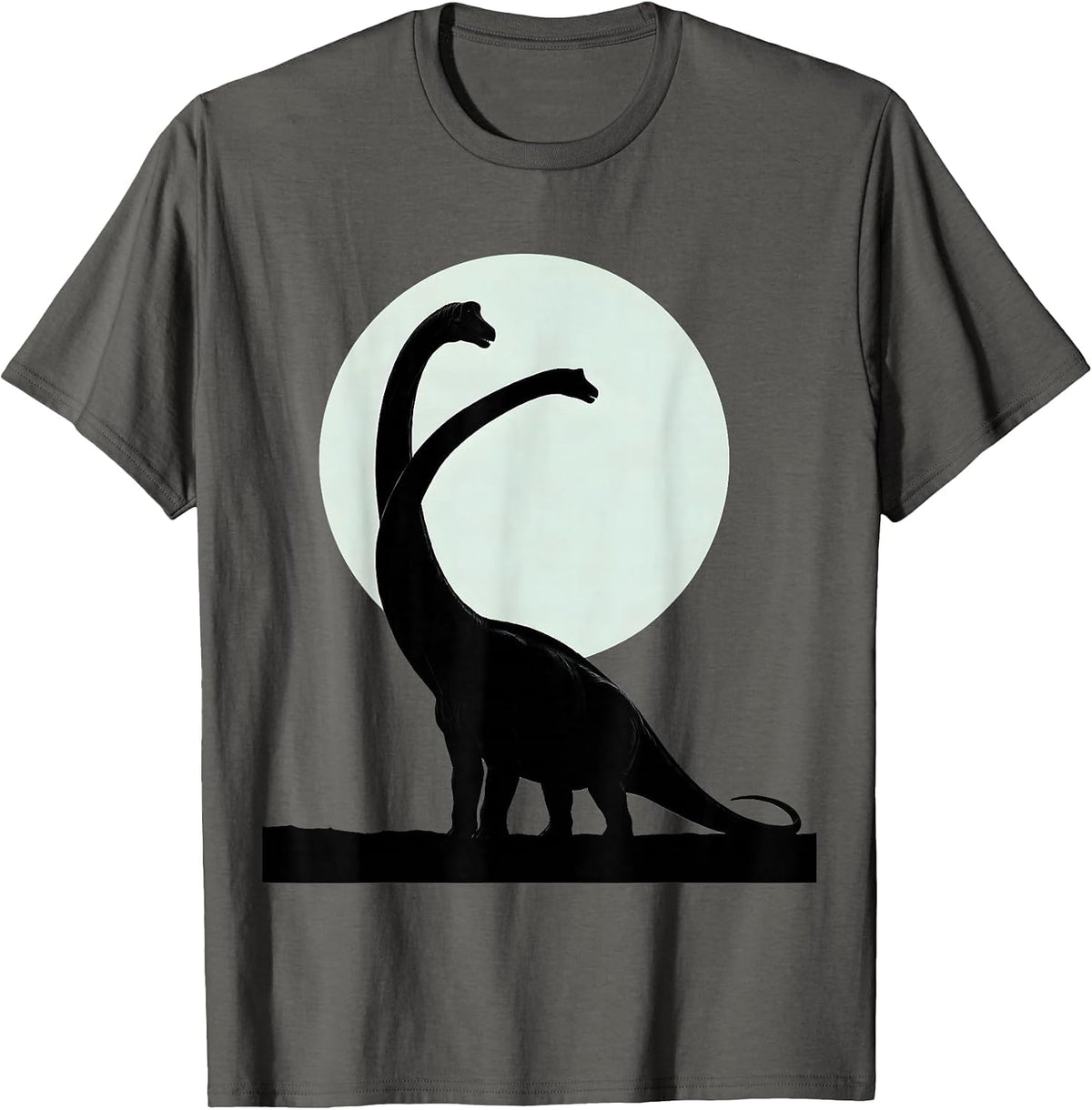 Men's Diplodocus Full Moon Night Sky Dinosaur T-Shirt - Asphalt Grey