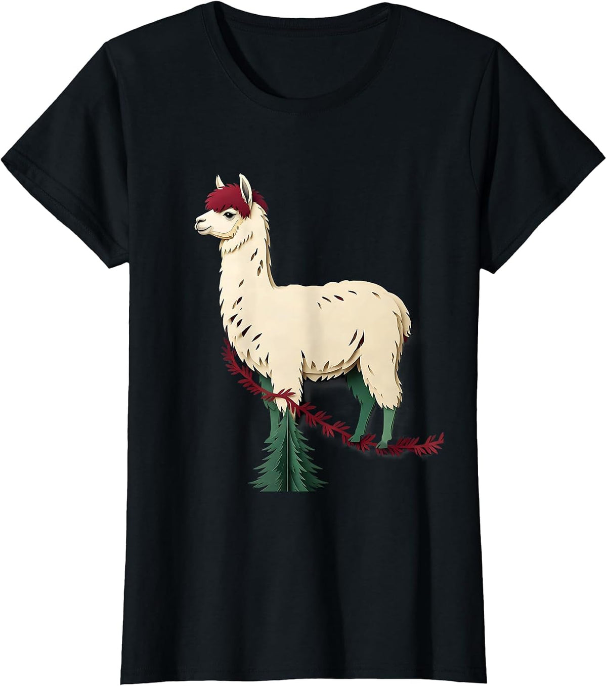 Llama Paper Cutout Funny Christmas Animal Lover Gift T-Shirt - Black