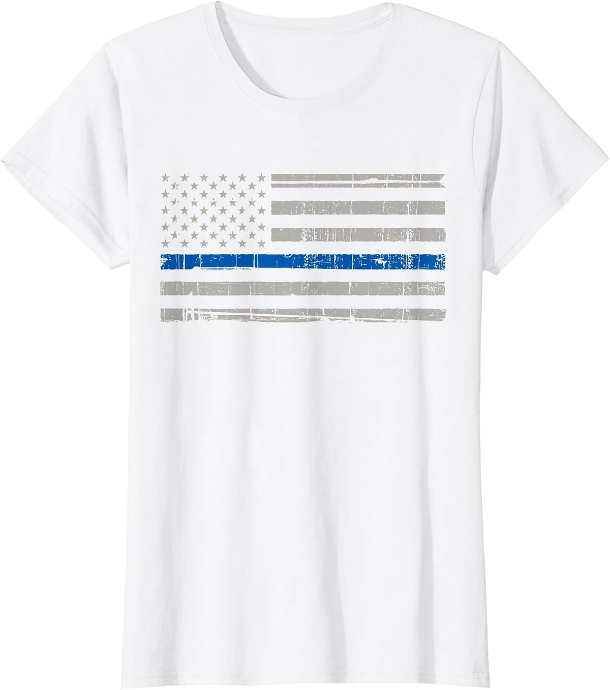 Thin Blue Line American Flag T Shirt Law Enforcement Leo T-Shirt - White