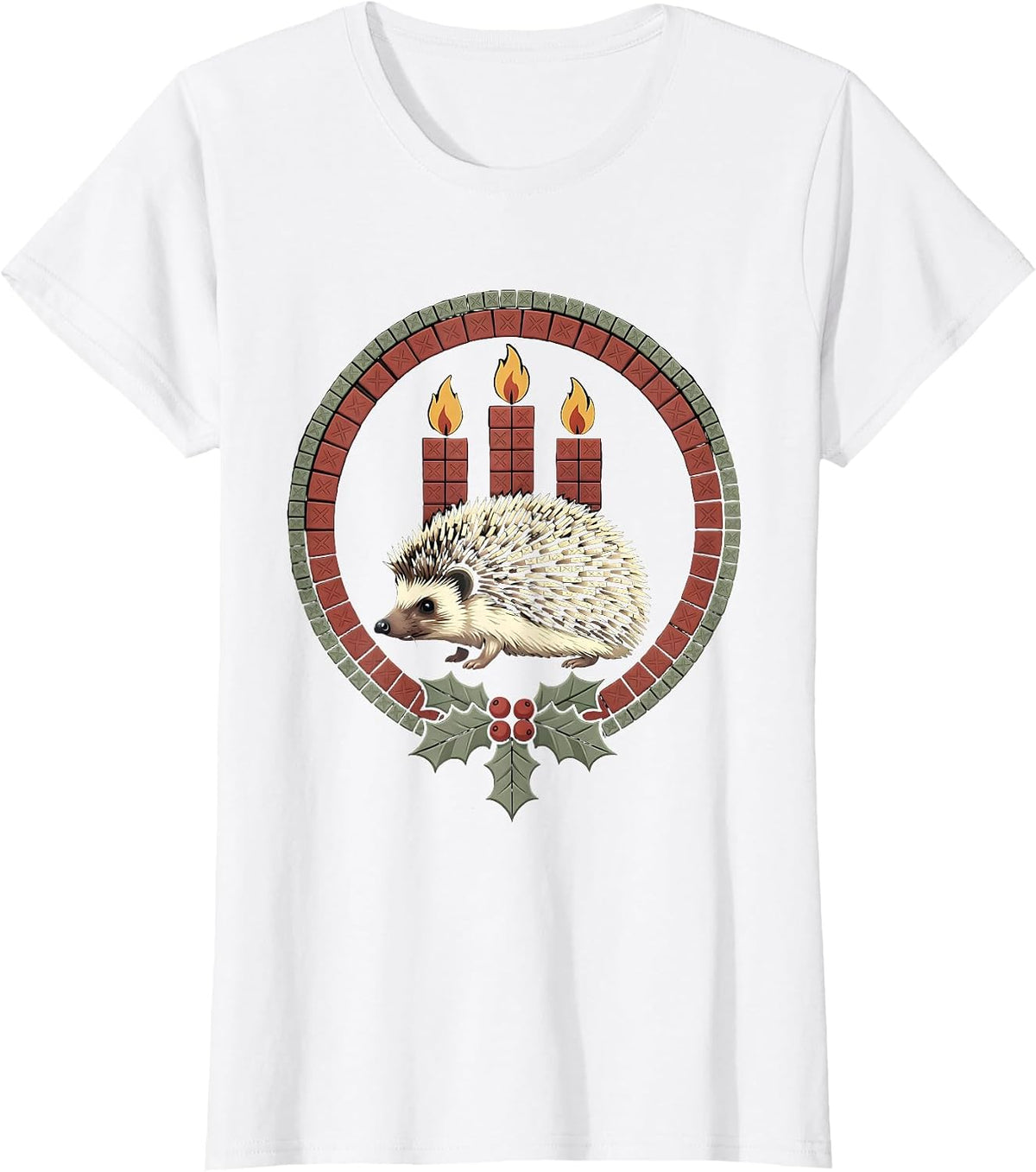 Women's Sealed Hedgehog Advent Badge Cute Christmas Animal Lover T-Shirt - White
