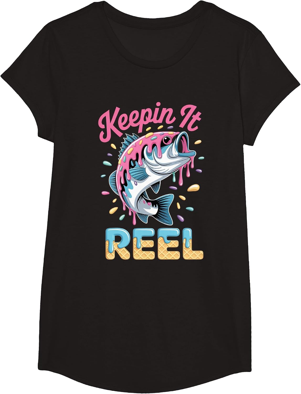 Youth Fishing Shirts for Boys Keepin It Reel Bass Fish Kids T-Shirt - Girls Black