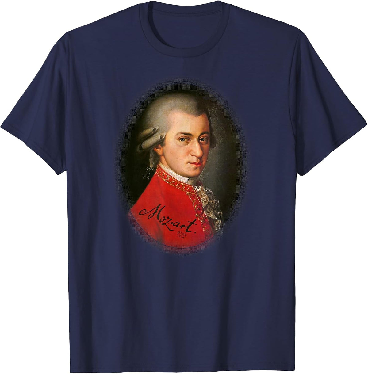 Mozart Portrait Classical Music Lover Vintage Art T-Shirt - Navy Blue