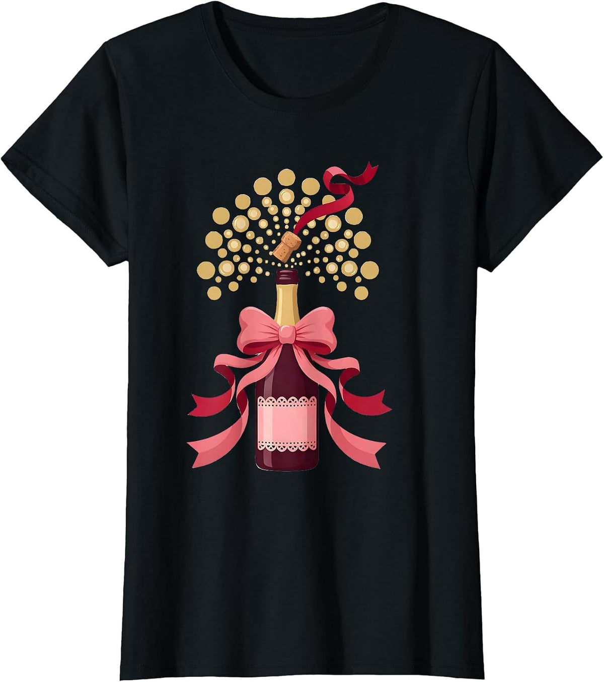 Champagne Bottle Pop Celebration Graphic Tee T-Shirt - Black
