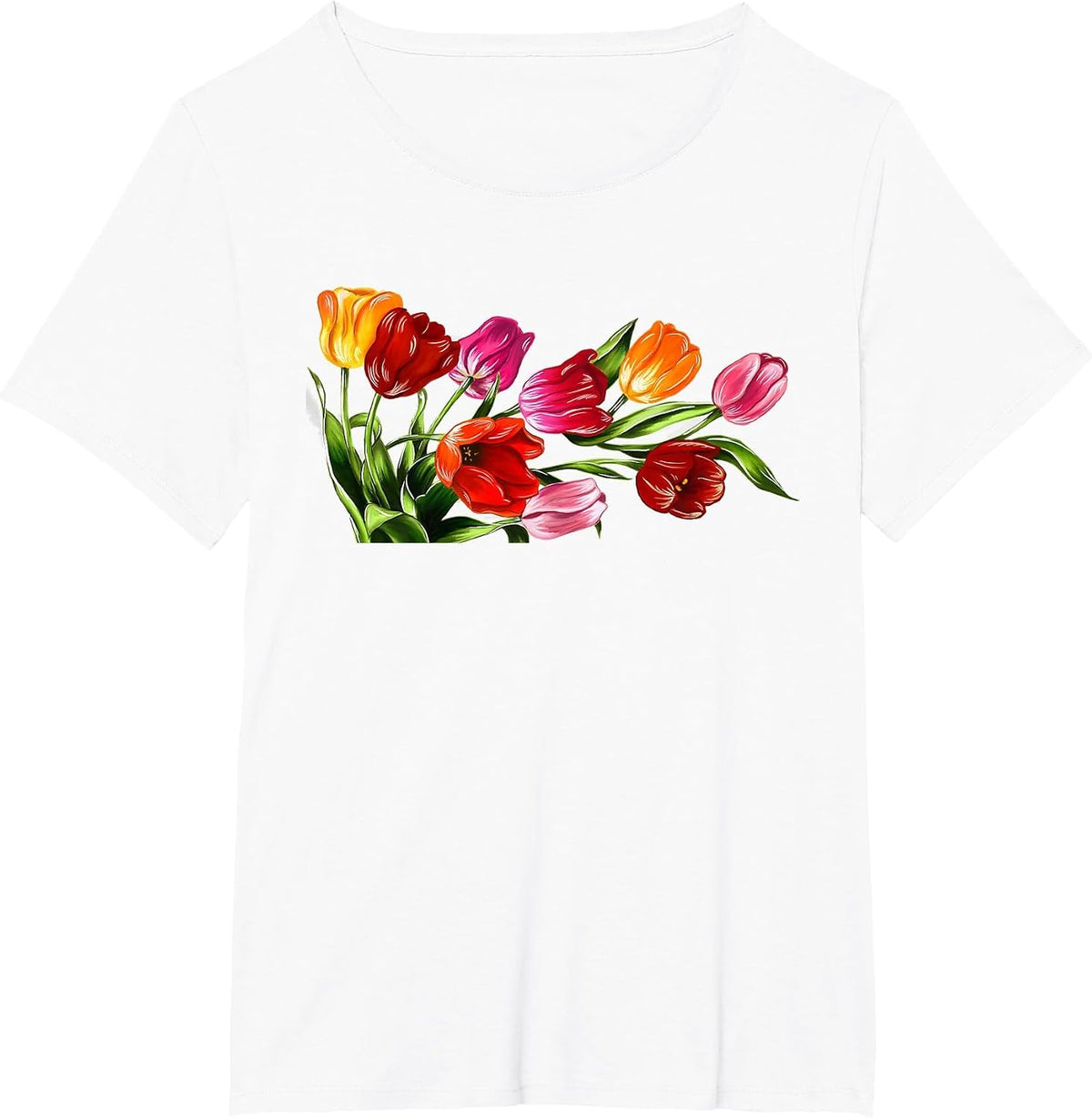 Lovely Spring Tulips Flower Design Tee T-Shirt - White