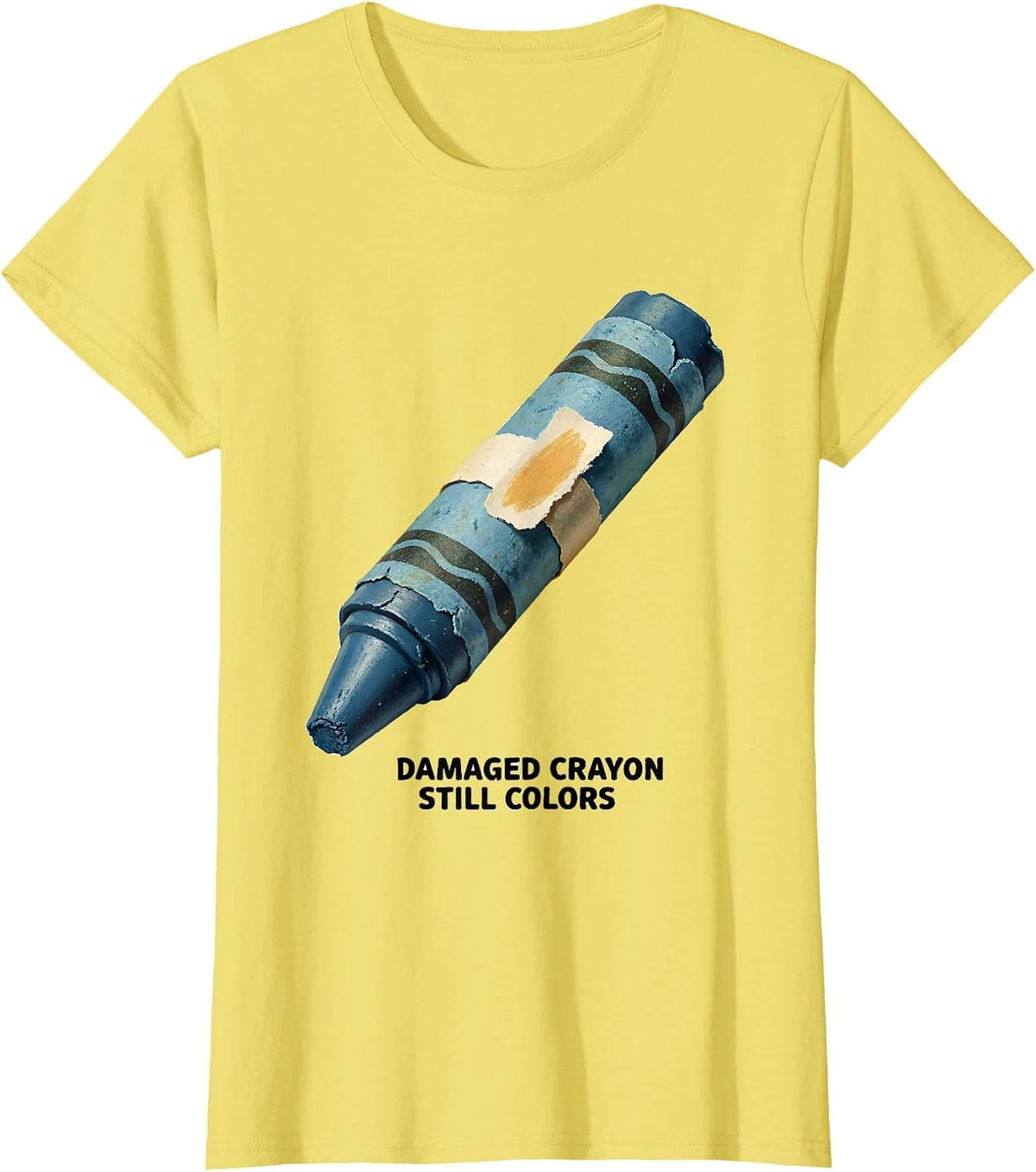 Damaged Crayon Still Colors Storybook Teacher Mental Health T-Shirt - Lemon Yellow