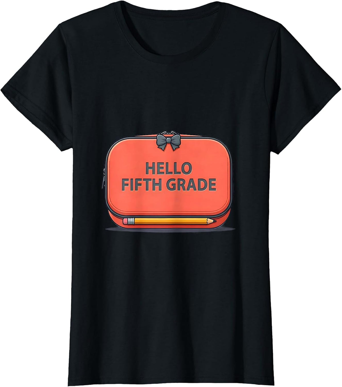 Women's Hello Fifth Grade Cute Coquette Back to School Pencil Bow T-Shirt - Black