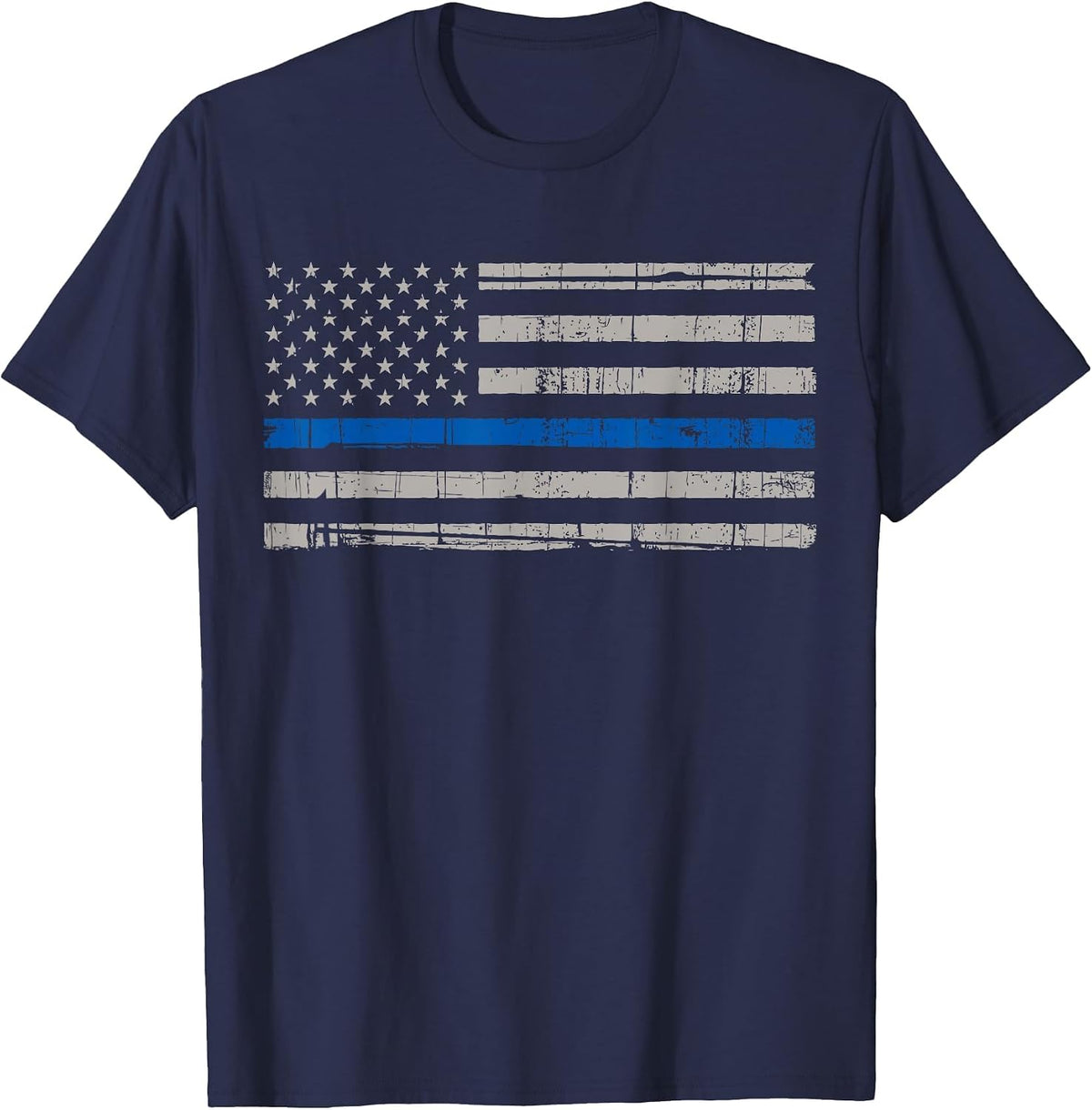 Thin Blue Line American Flag T Shirt Law Enforcement Leo T-Shirt - Navy Blue