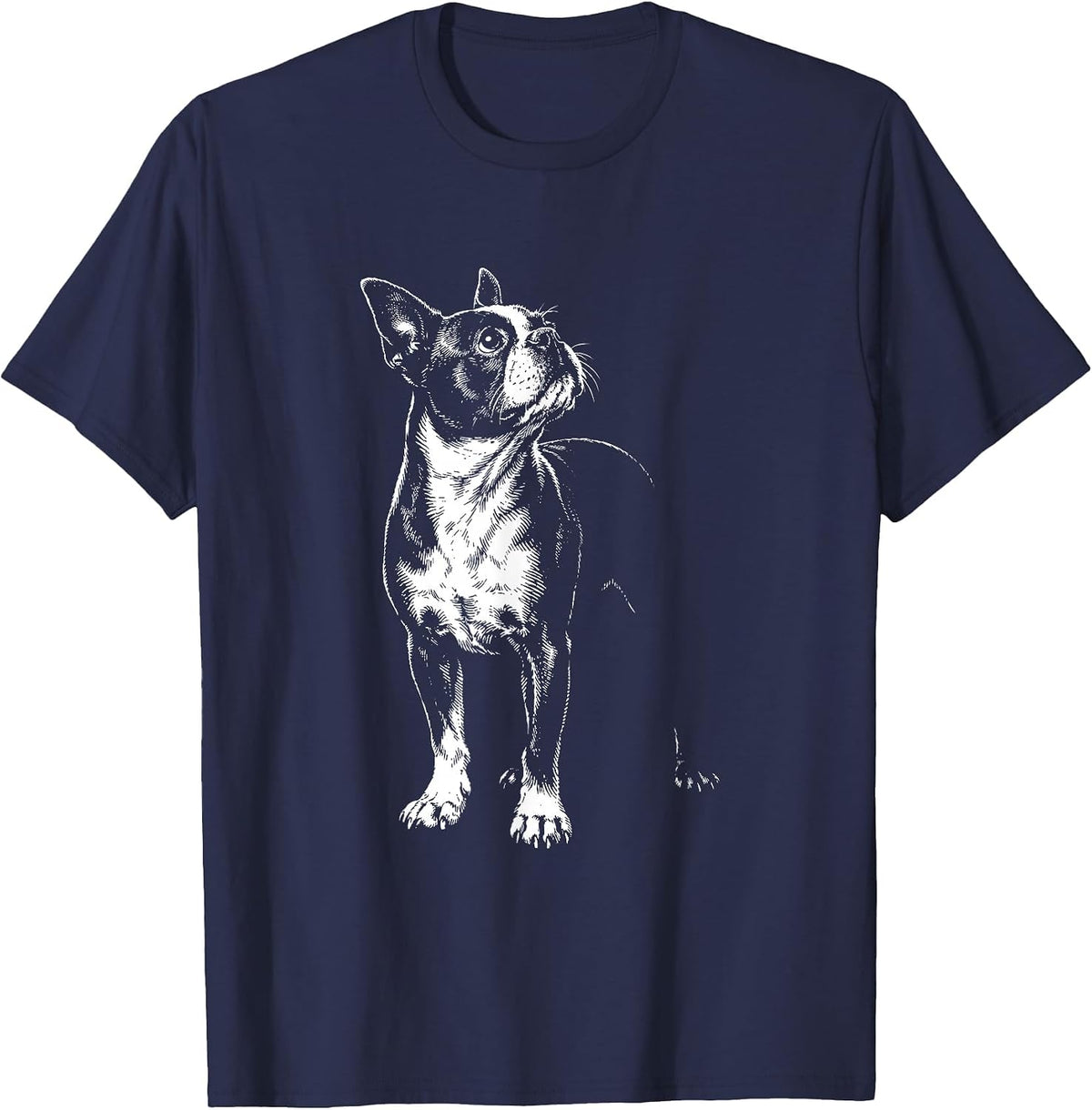 Boston Terrier Portrait Minimalist T-Shirt - Navy Blue