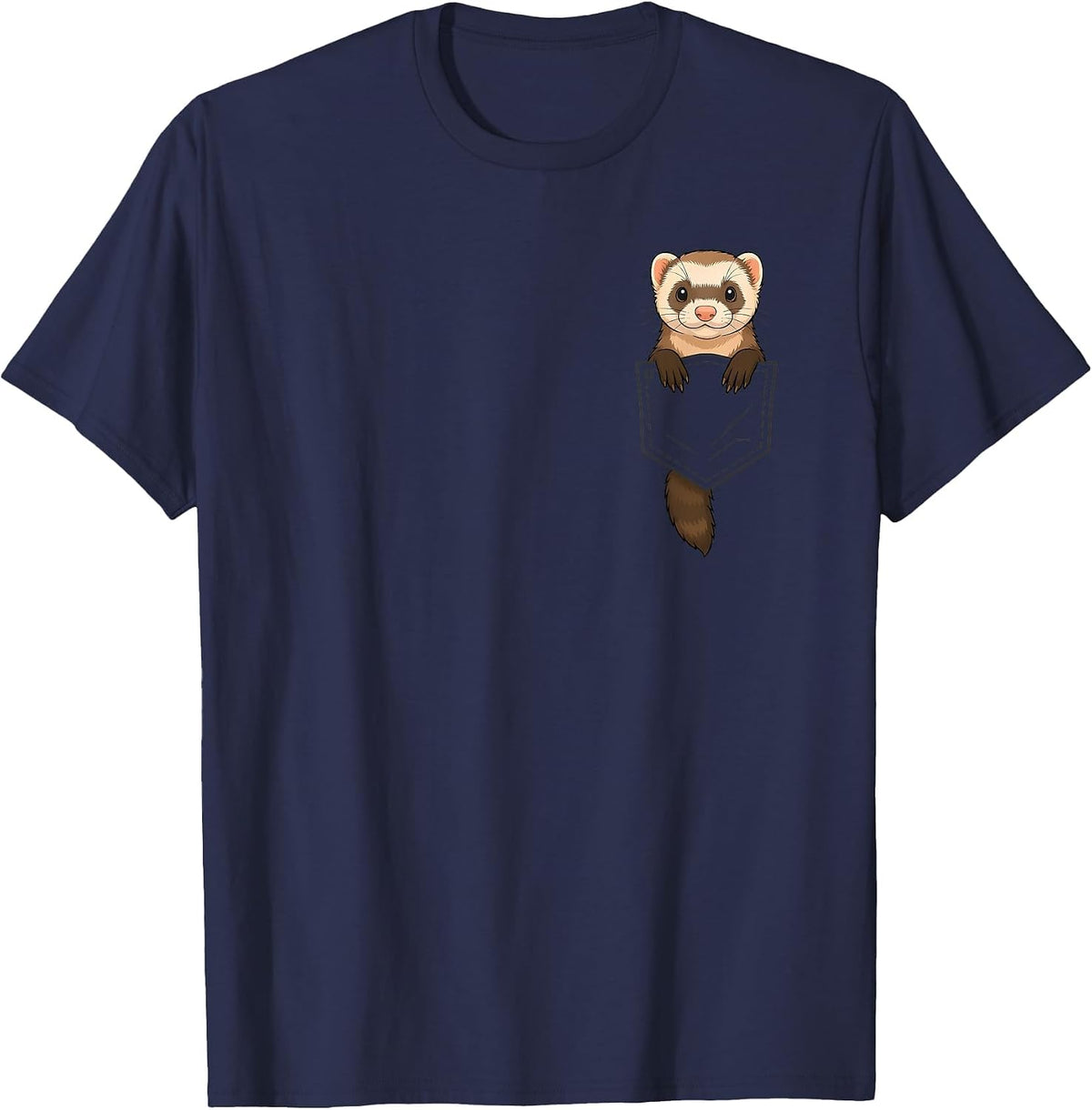 Funny Ferret Peeking in Pocket Animal Lover Men Women Kids T-Shirt - Navy Blue