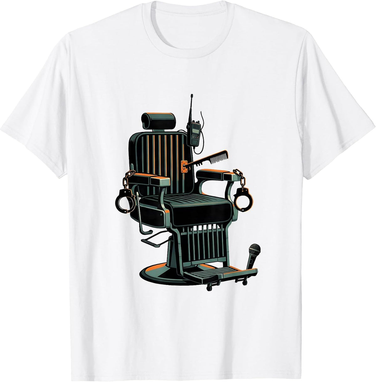Men's Barber Chair Jail Cell Funny Police Officer Gift T-Shirt - White