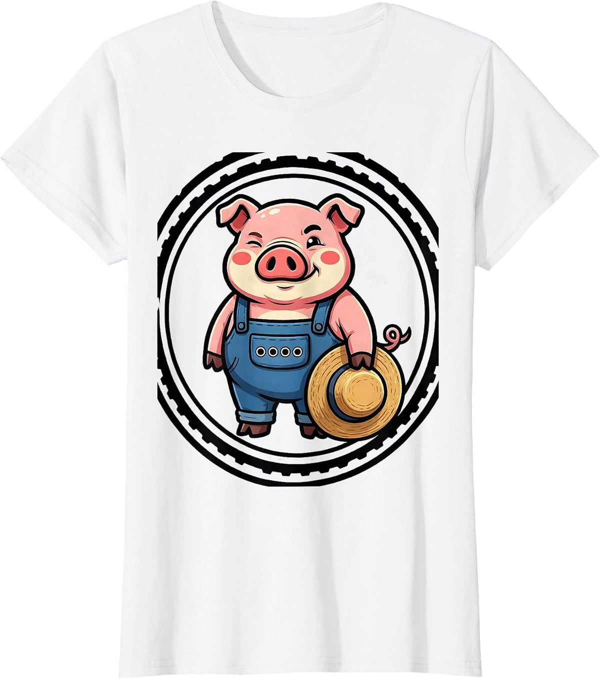 Women's Bouncy Pig Cartoon Pig Lover Halloween Novelty T-Shirt - White