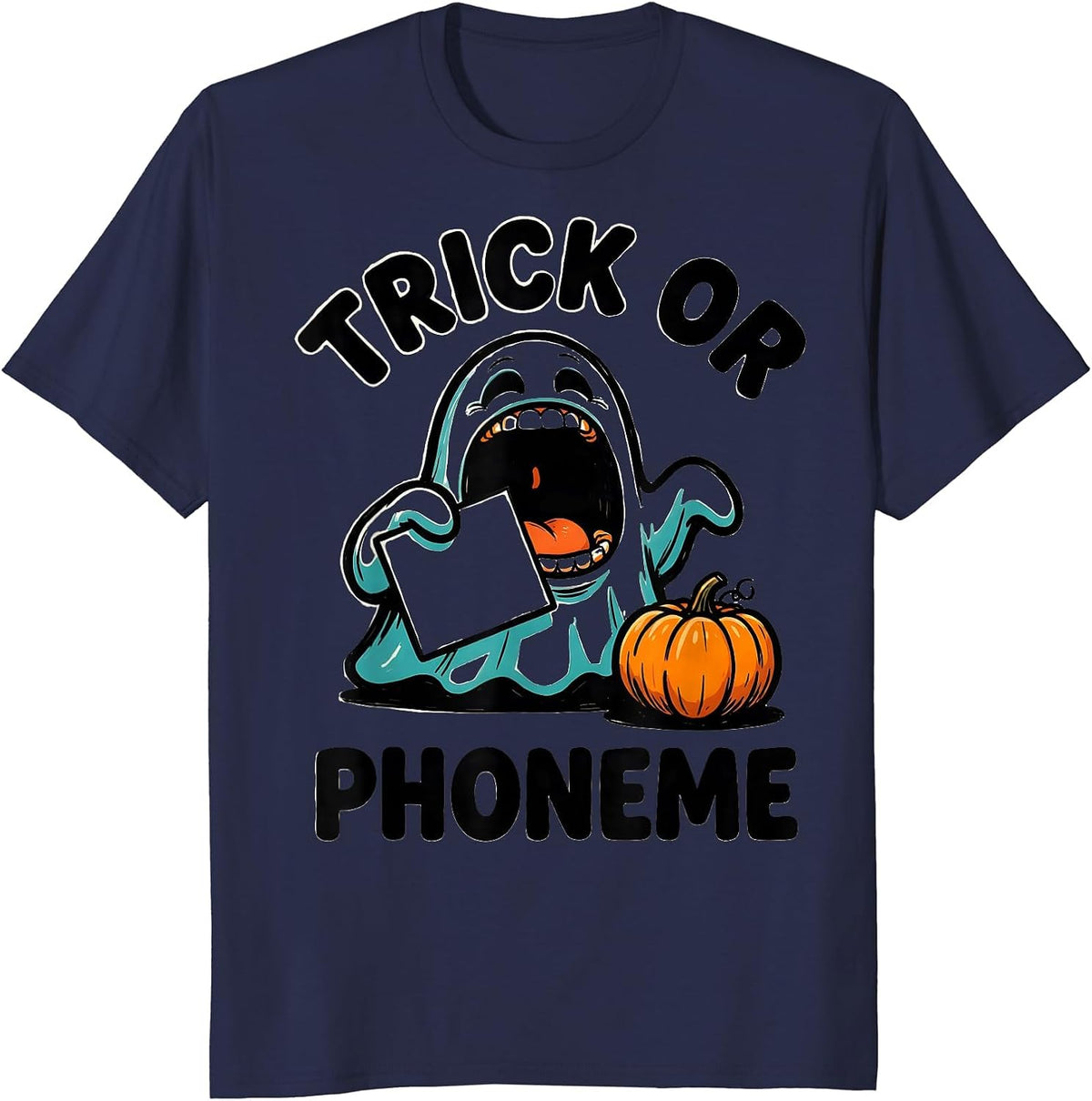 Trick Or Phoneme Funny Speech Therapy SLP Teacher Halloween T-Shirt - Navy Blue