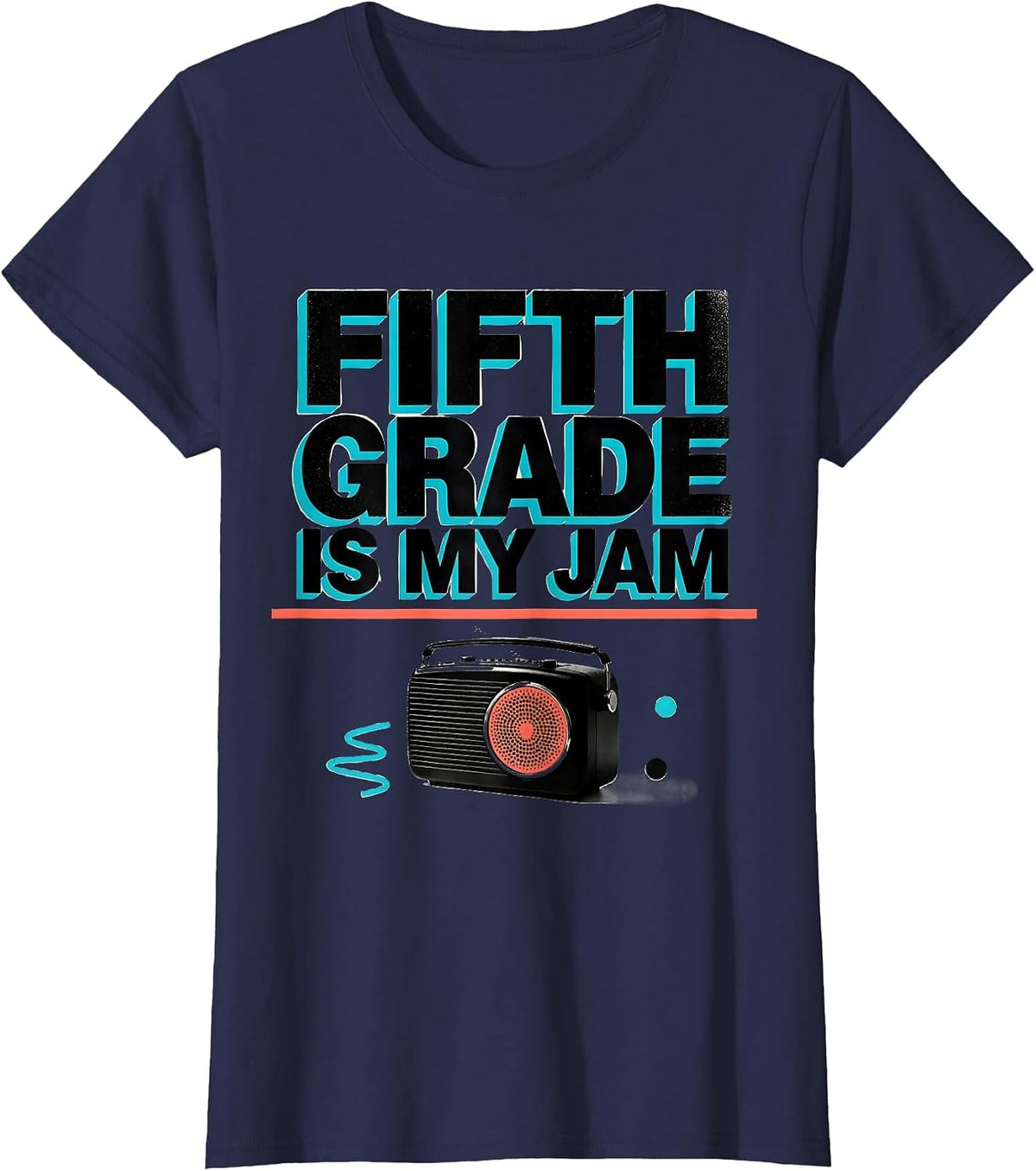 Women's Fifth Grade Is My Jam Retro Memphis Postmodern Back T-Shirt - Navy Blue