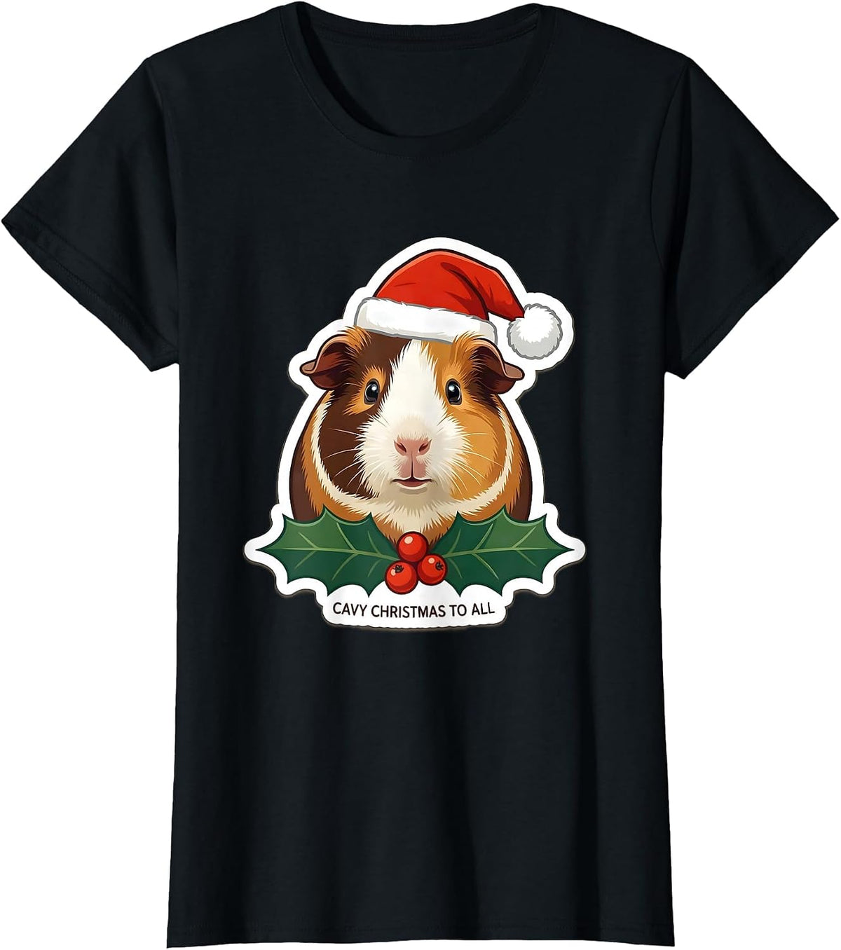Cavy Christmas To All Funny Guinea Pig Santa Hat Pet Lover T-Shirt - Black