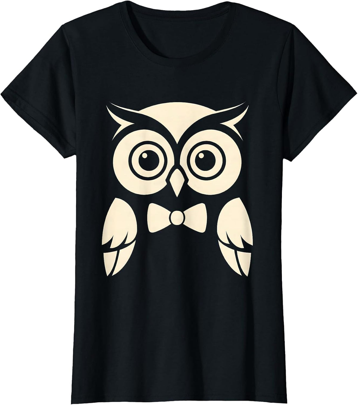 Women's Wise Owl Professor Tiny Bow Tie Illustration T-Shirt - Black