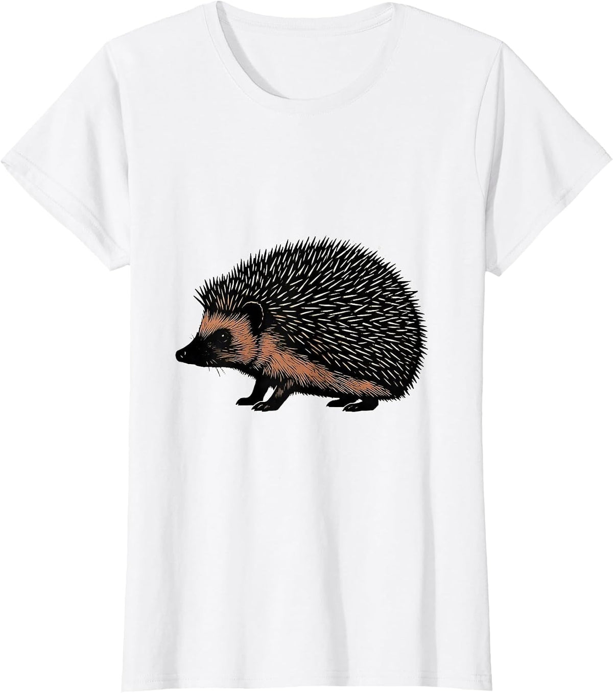 Women's Compact Side-Profile Hedgehog Linocut Minimalist Line Art T-Shirt - White