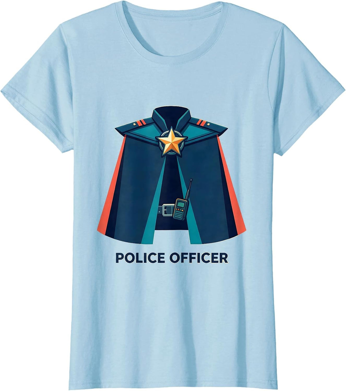 Police Officer Flat Vector Halloween Costume Kids Adults T-Shirt - Baby Blue