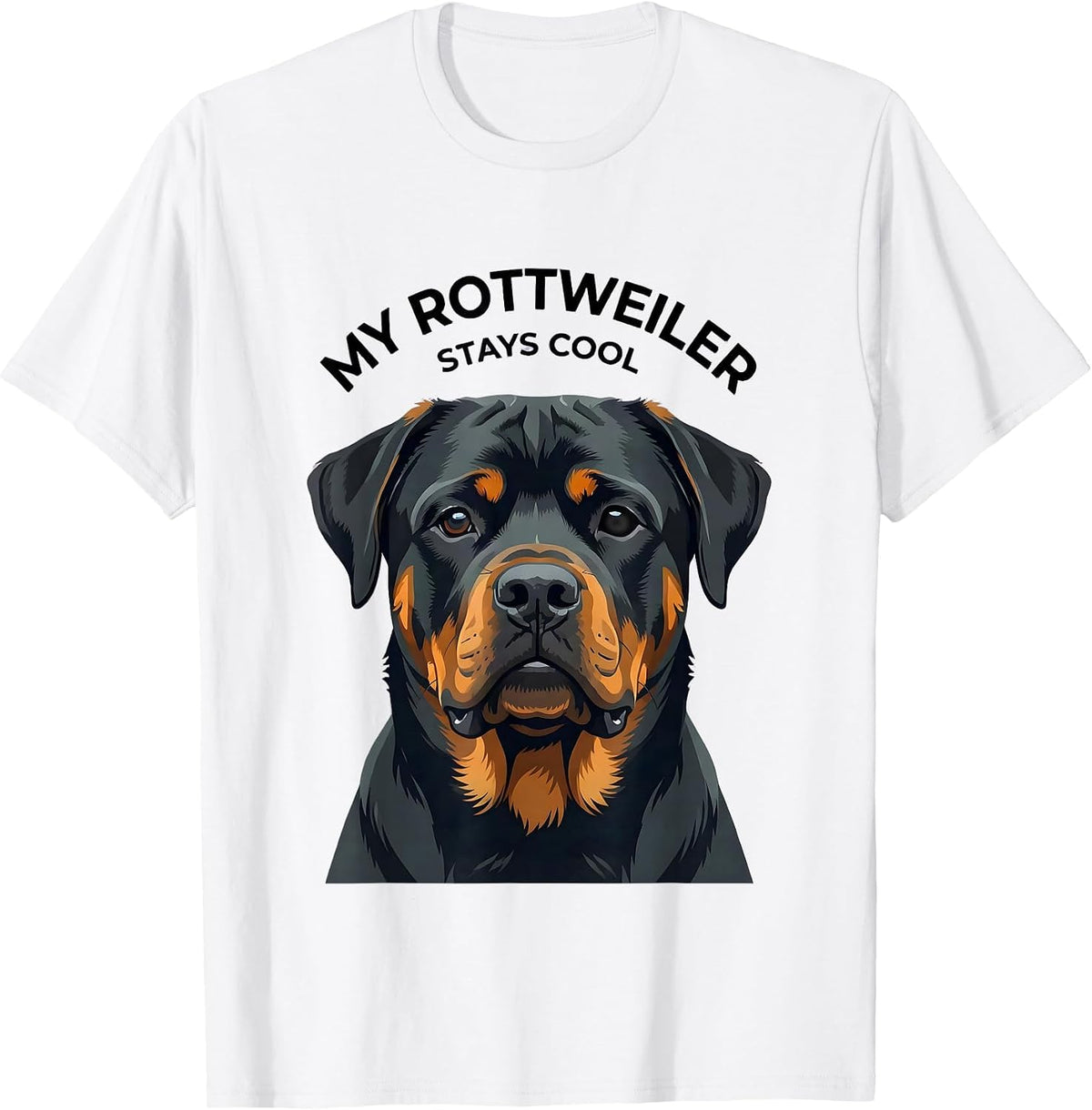 Men's My Rottweiler Stays Cool Flat Vector Dog Breed Portrait T-Shirt - White