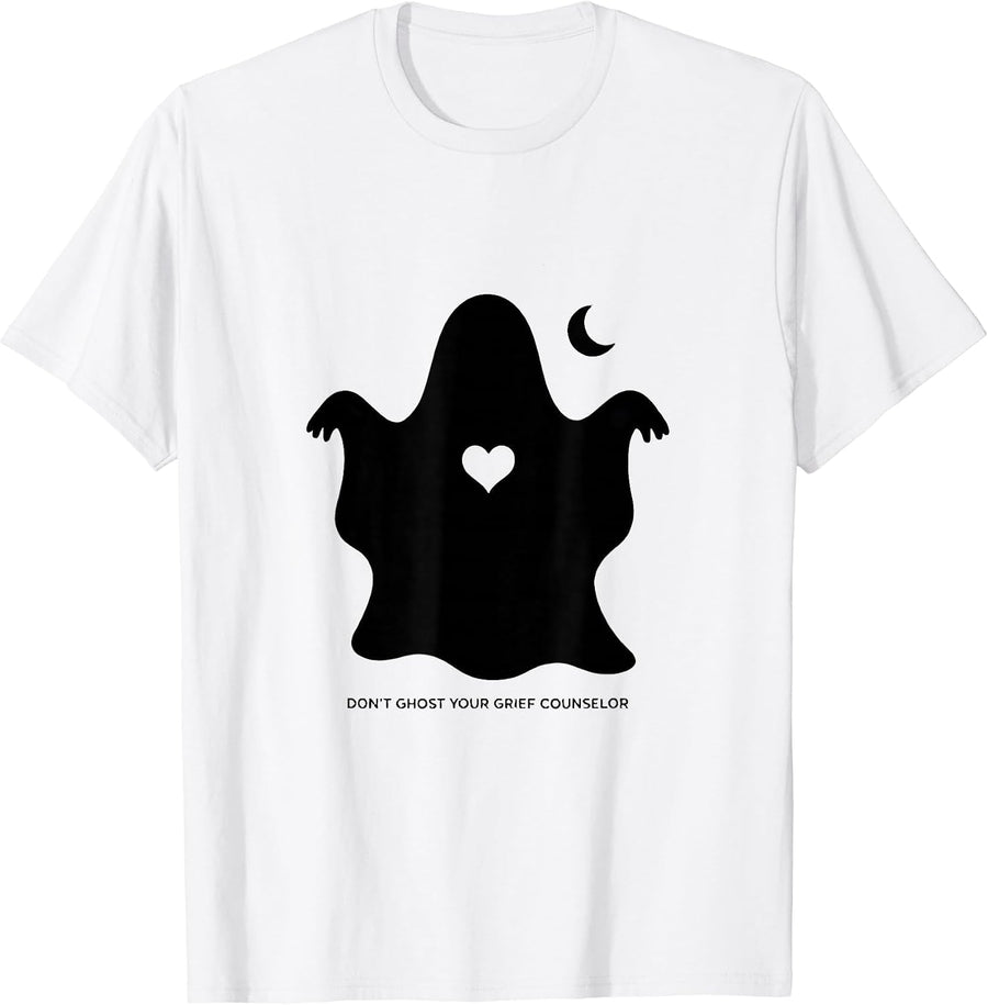 Men's Don't Ghost Your Grief Counselor Mental Health Halloween T-Shirt - White