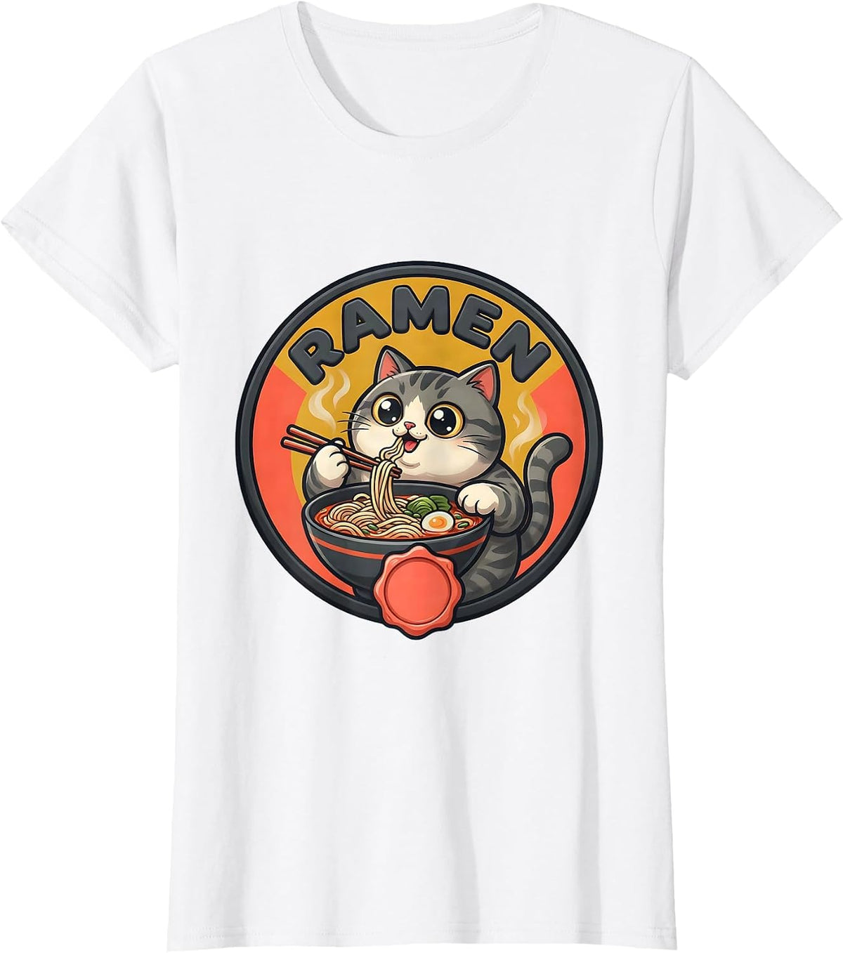Women's RAMEN Cute Kawaii Cat Anime Japanese Food Humor T-Shirt - White