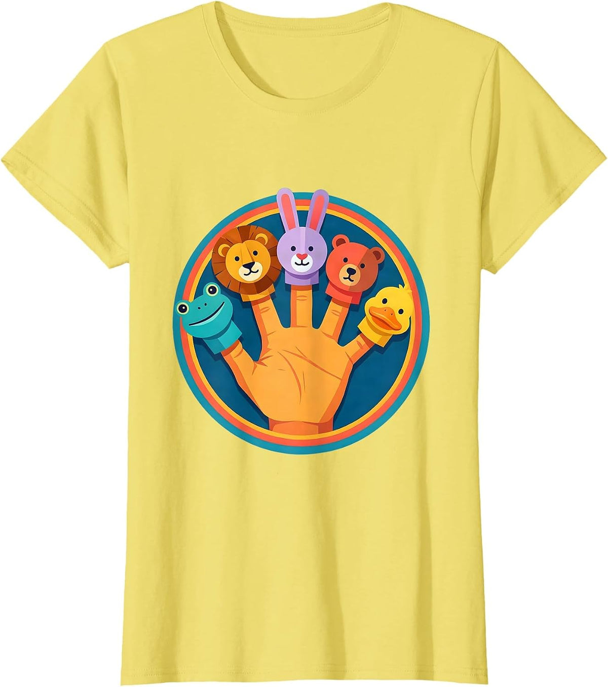 Women's Preschool Teacher Finger Puppet Collection Graphic T-Shirt - Lemon Yellow