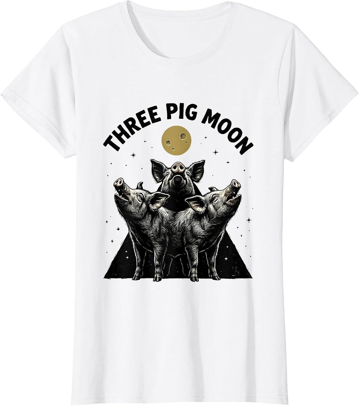 Women's Three Pig Moon Funny Pig Lover Halloween Meme Parody T-Shirt - White