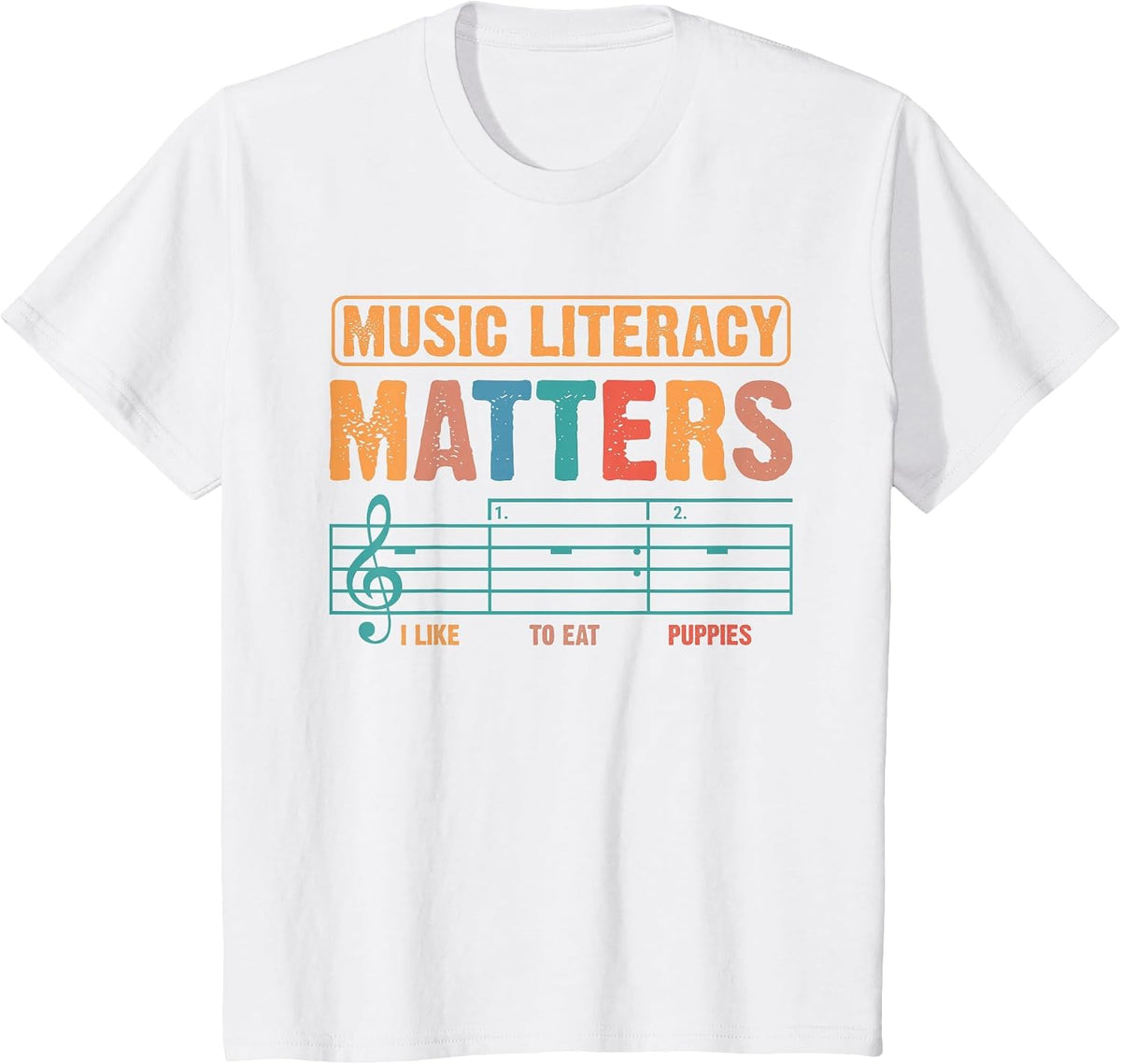 Music Literacy Matters Funny Joke Read Repeat Music Teachers T-Shirt - White