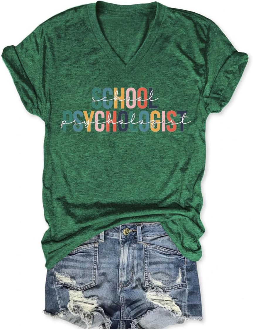School Psychologist Shirt Women Teacher Mental Health Matters V Neck Shirts Funny School Counselor Graphic Tshirts - Dark