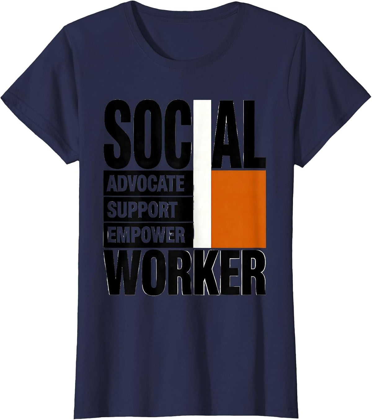 Women's Advocate Support Empower Social Worker Brutalist Graphic T-Shirt - Navy Blue