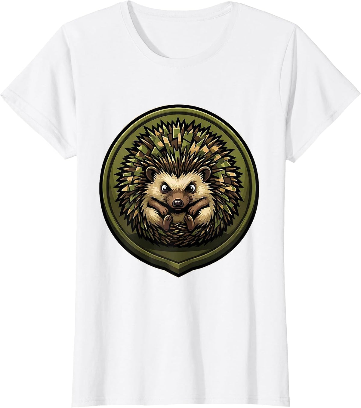 Women's Kids Camo Hedgehog Rolled Up Ball Graphic T-Shirt - White