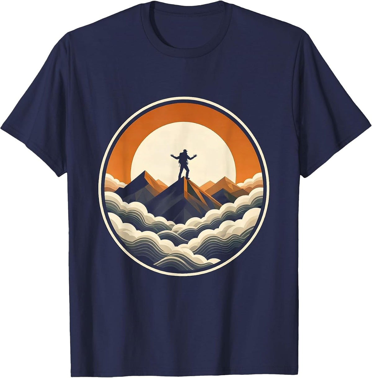 Men's Solo Hiker Above the Clouds Mountain Ridge T-Shirt - Navy Blue