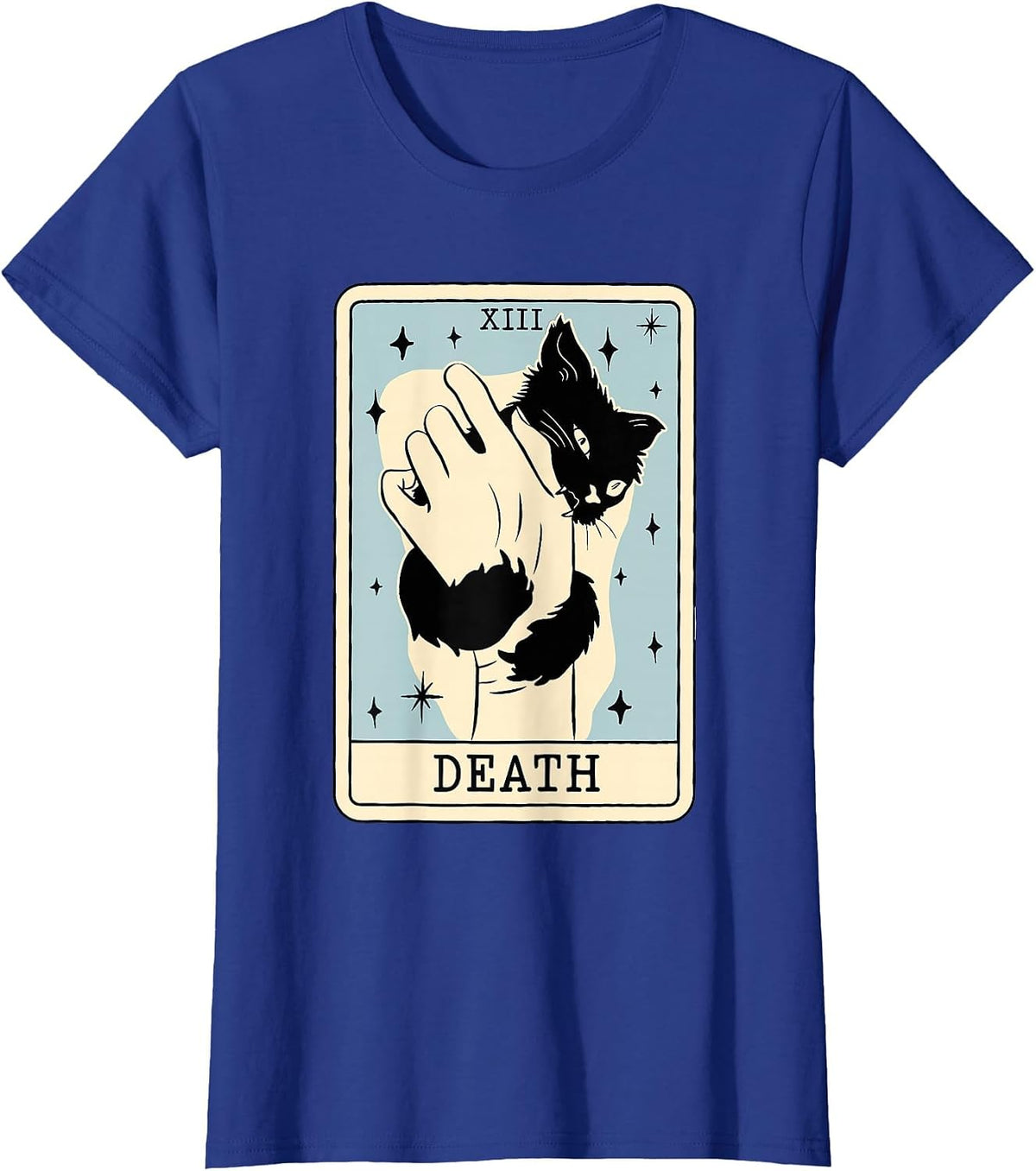 Black Cat Tarot Death Halloween Witchy Cat Lover Men Women T-Shirt - Royal Blue