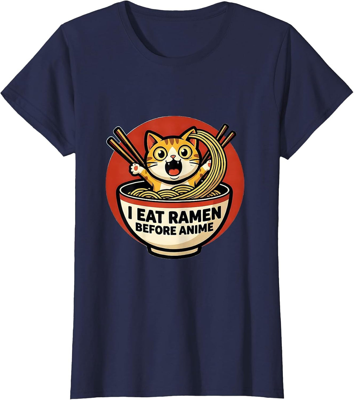 Women's I Eat Ramen Before Anime Funny Kawaii Anime Cat Gift T-Shirt - Navy Blue