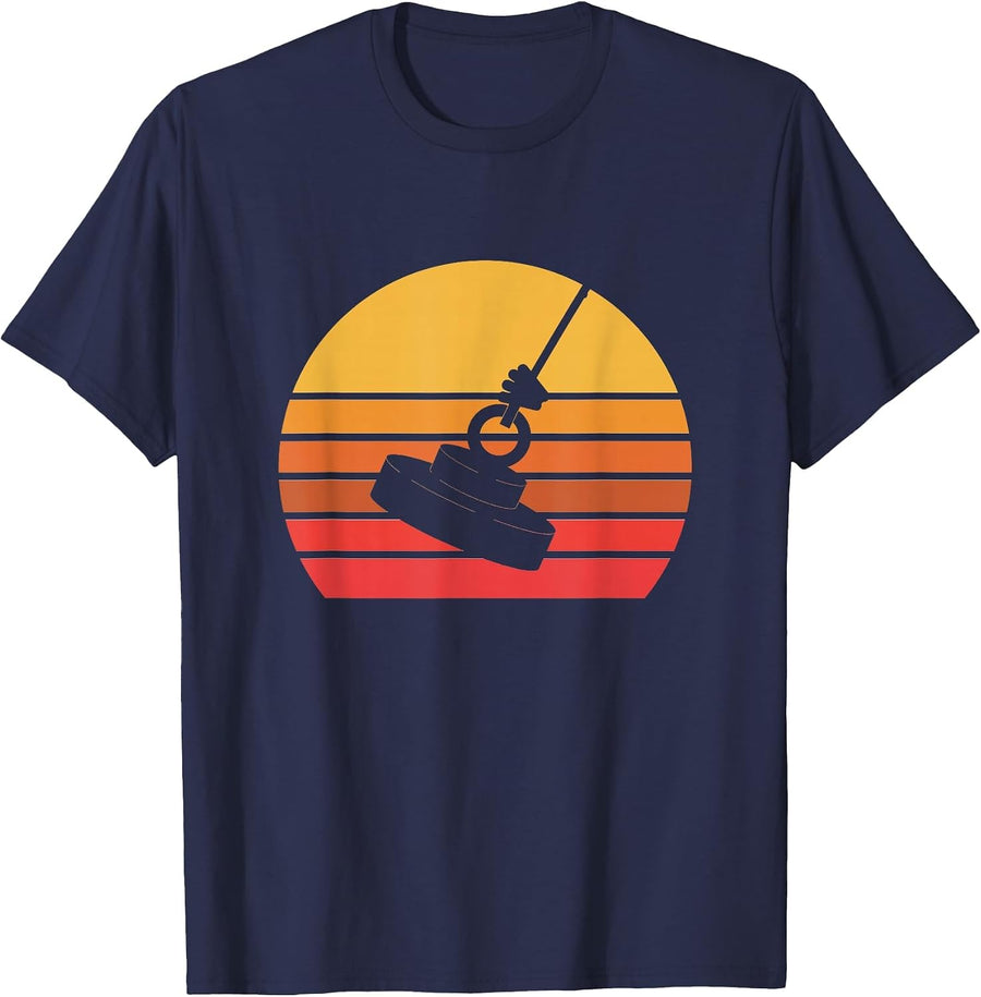Retro Sunset Magnet Fishing T-Shirt - Navy Blue