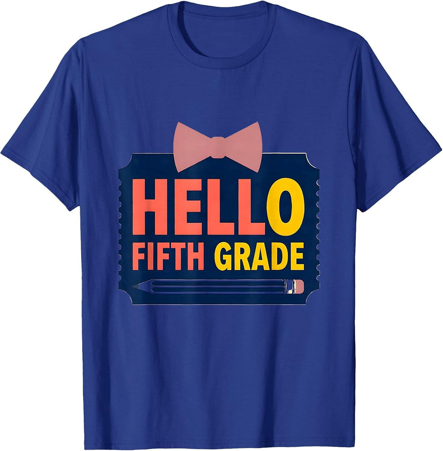 Hello Fifth Grade Cute Coquette Back to School Bow T-Shirt - Royal Blue